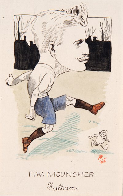 فريد مونشر ، فولهام ، رسم لمجموعة من بطاقات السجائر ، 1907 (قلم وحبر على البطاقة) بواسطة مزق